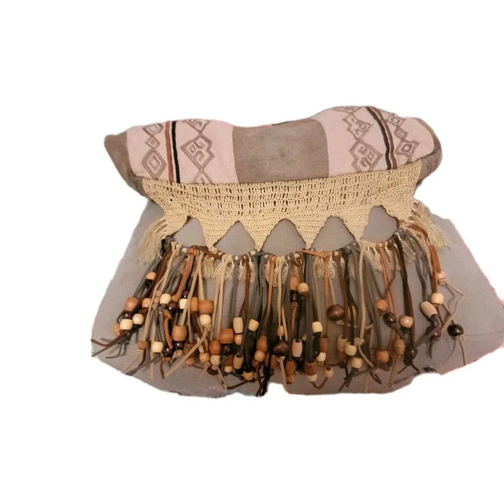 Vintage Free People Oversized Light My‎ Fire Fringe/Beaded Suede Boho Bag**ink**